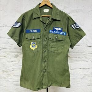 Vintage Vietnam Era OG-107 USAF Air Force Sateen Utility Shirt Jacket Patches